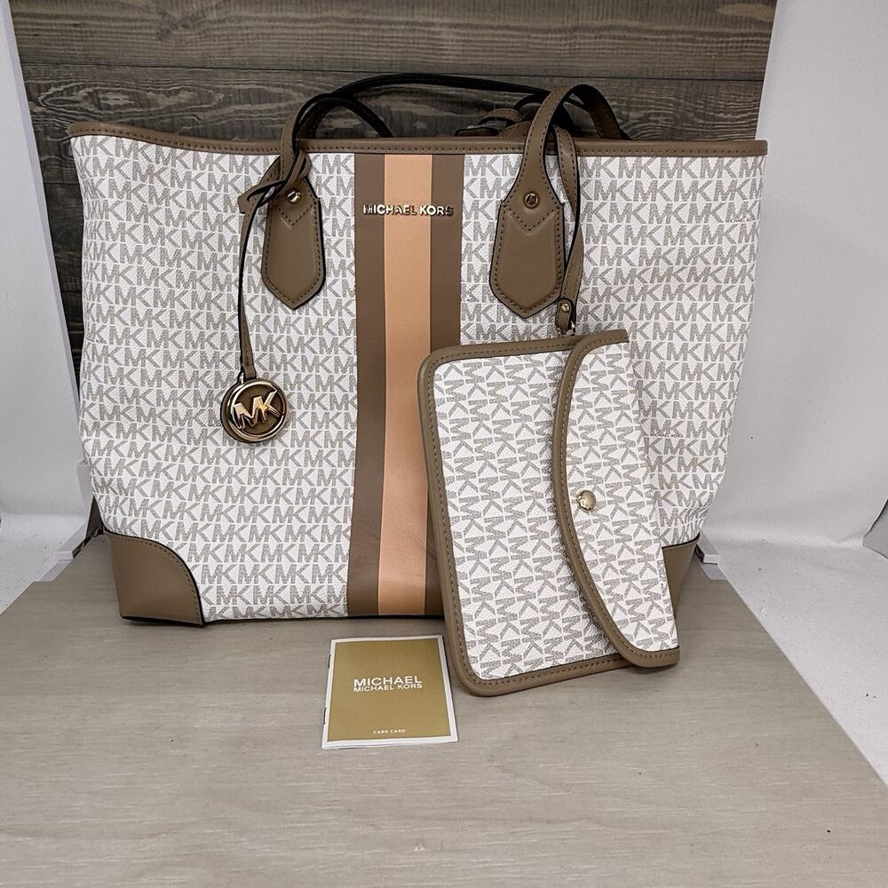 Michael Kors EVA Large Tote Purse Cantaloupe Multi with Pouch New